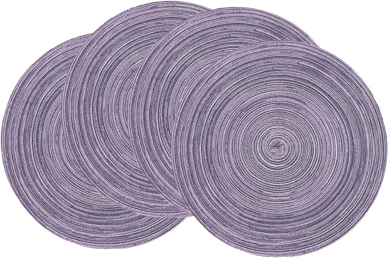 SHACOS Round Braided Placemats Set of 4 Round Table Mats for Dining Tables 15 inch Washable Kitchen Table Place Mats Indoor (Beige, 4)