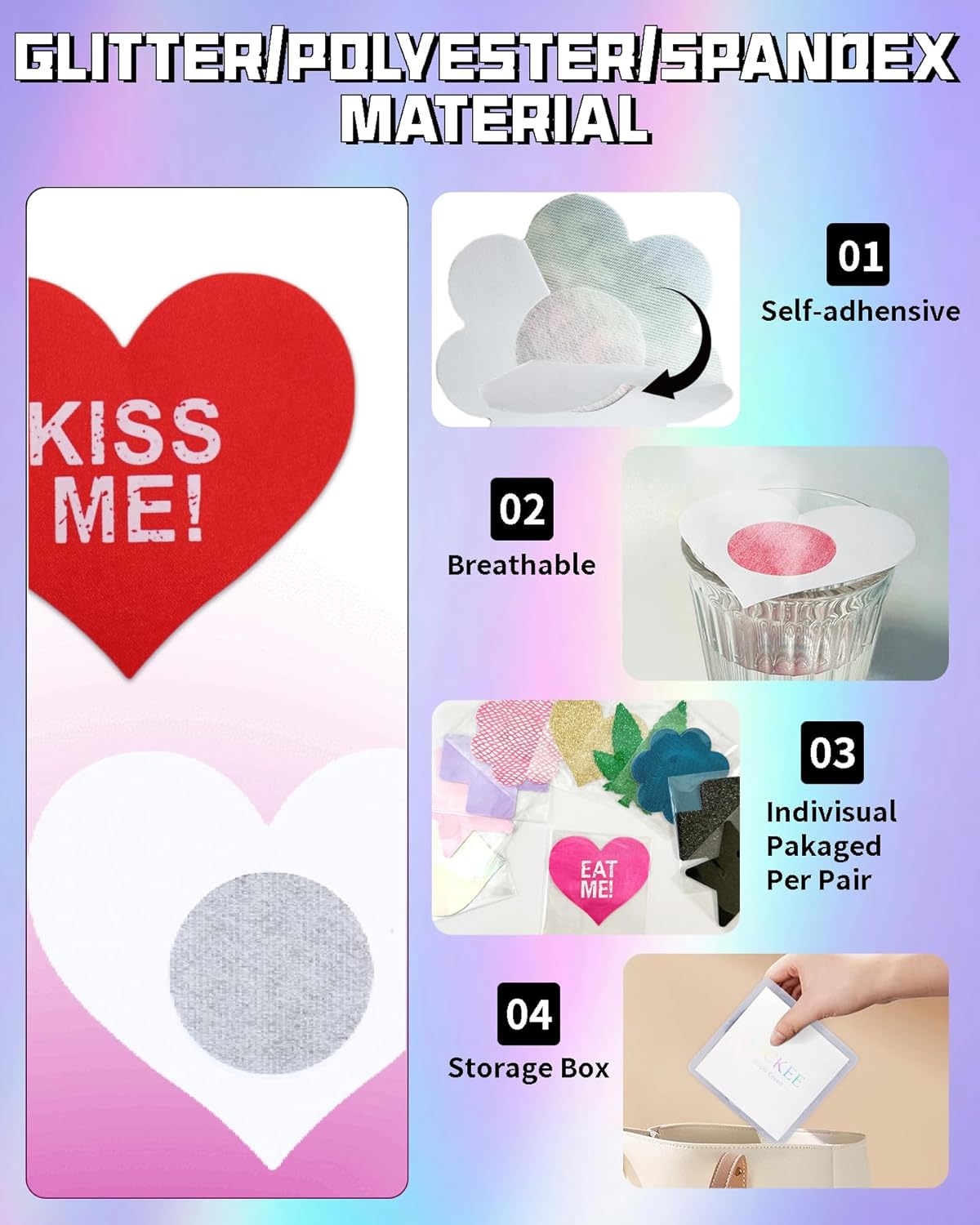 Pasties Sexy Nipple Covers 9 Pack Fun Pasty Pack for Rave Party Goth Lingerie Heart X Breast Petals with Words