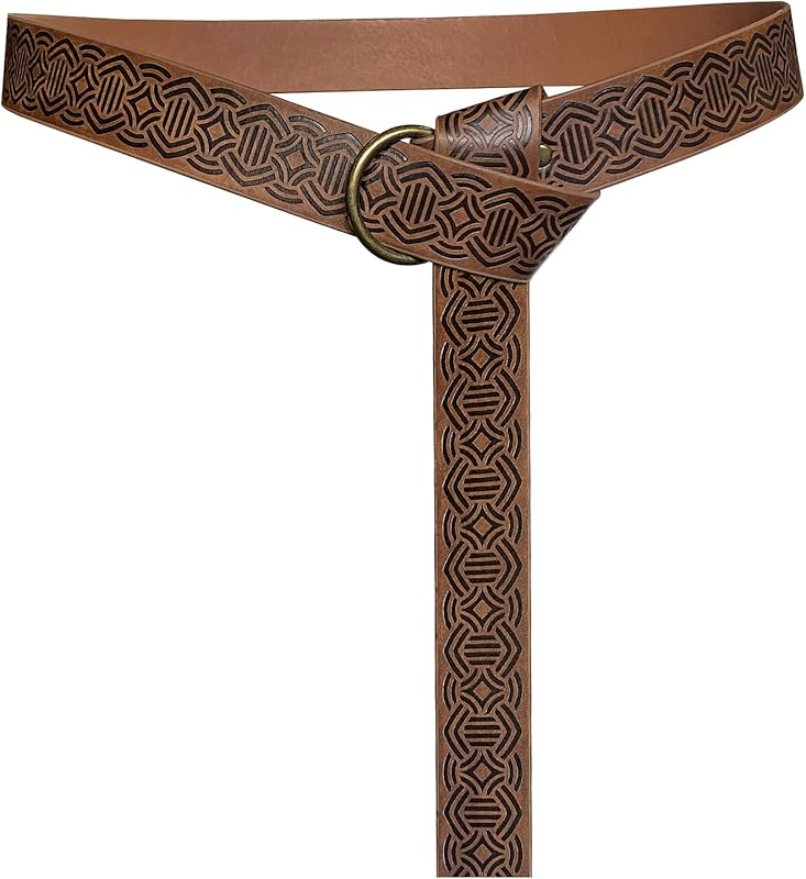 HiiFeuer Medieval Embossed PU Leather O-Ring Belt, Retro Renaissance Knight Belt