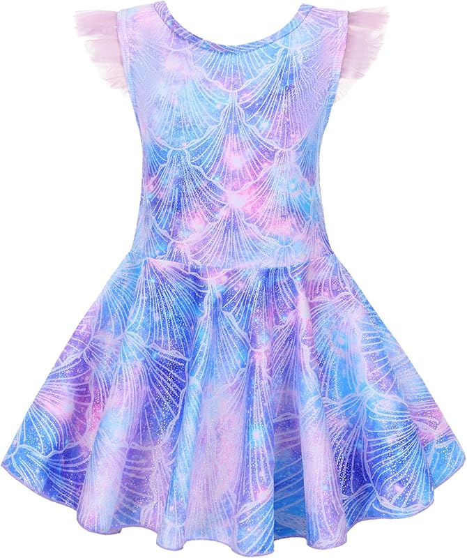Girl One Piece Swimsuit with Short Modest Beach Swim Dress Printed Skirted Bathing Suit