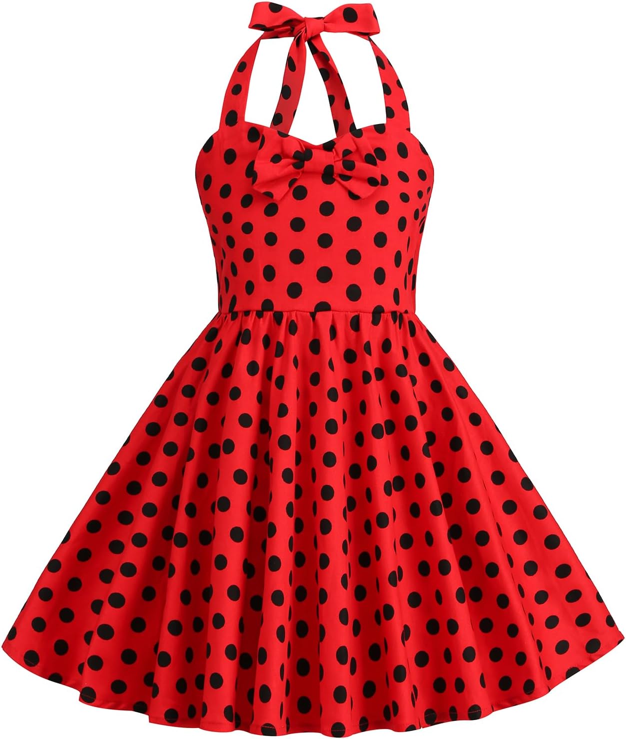1950s Vintage Dresses for Girls Halter Dress Sleeveless Bowknot Heart Neck 4-12 Years