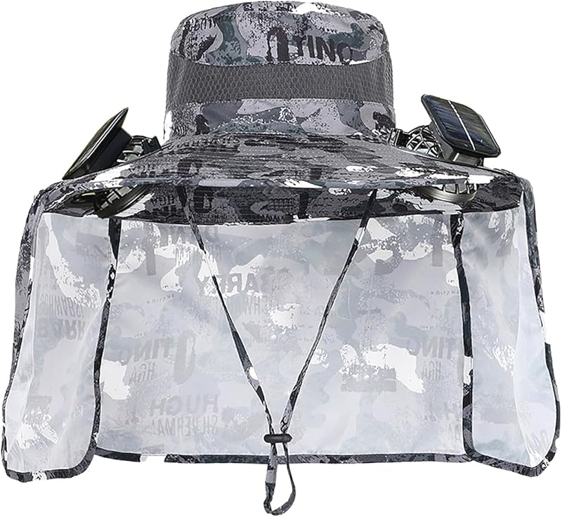 Outdoor Wide Brim Sun Hat with 2 Solar Fan - 2025 Sun Bucket Hat for Men Women, UPF 50+ Bucket Fishing Beach Hat Fan Built in