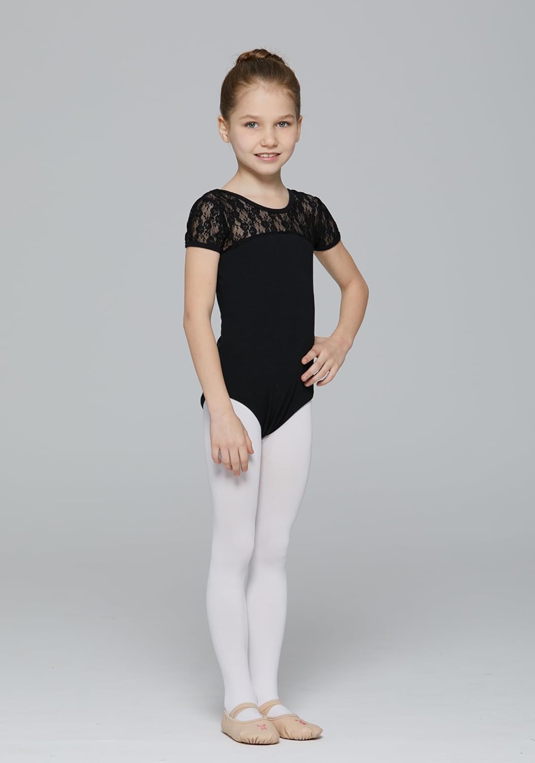 MdnMd Girls Ballet Dance Neck Lace Leotard for Toddler Gymnastic with Bow Back Cap Sleeve
