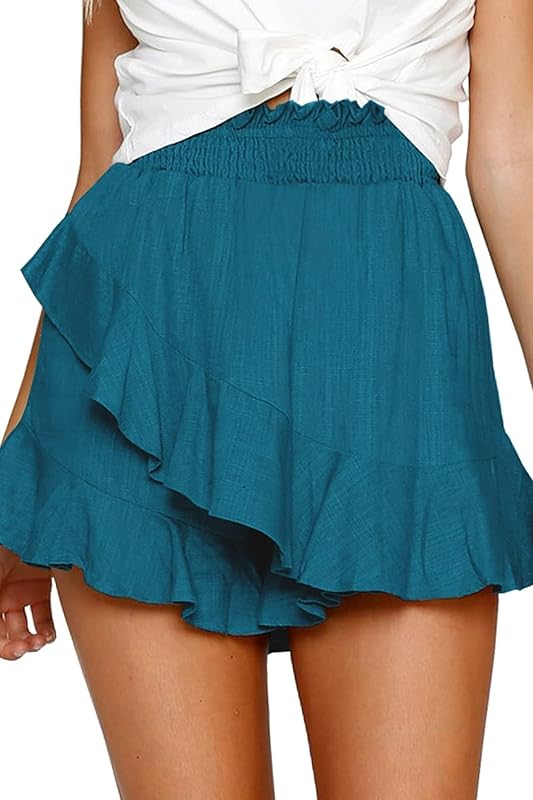 FRTROIN Skorts Skirts for Women Fashion Mini Wrap Skirt Flowy Linen Cotton High Waisted Shorts for Summer
