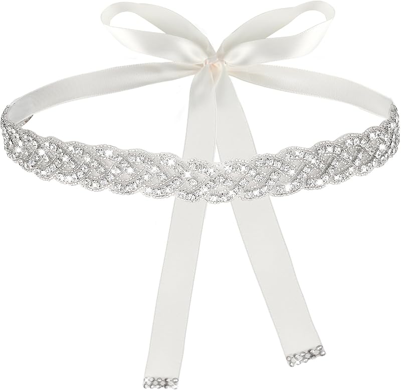 Handcrafted Bridal Rhinestone Wedding Waist Belt for Women, Bling Crystal Belts Glitter Ribbon Belt for Jeans Dress