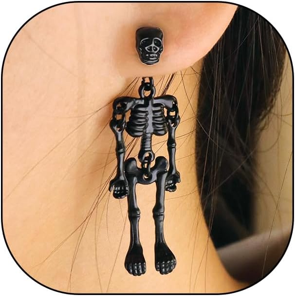 Halloween Earrings Gothic Skeleton Unique Earrings Punk Human Skull Funny Earrings Ghost Groom Bride Front Back Stud Earrings for Women