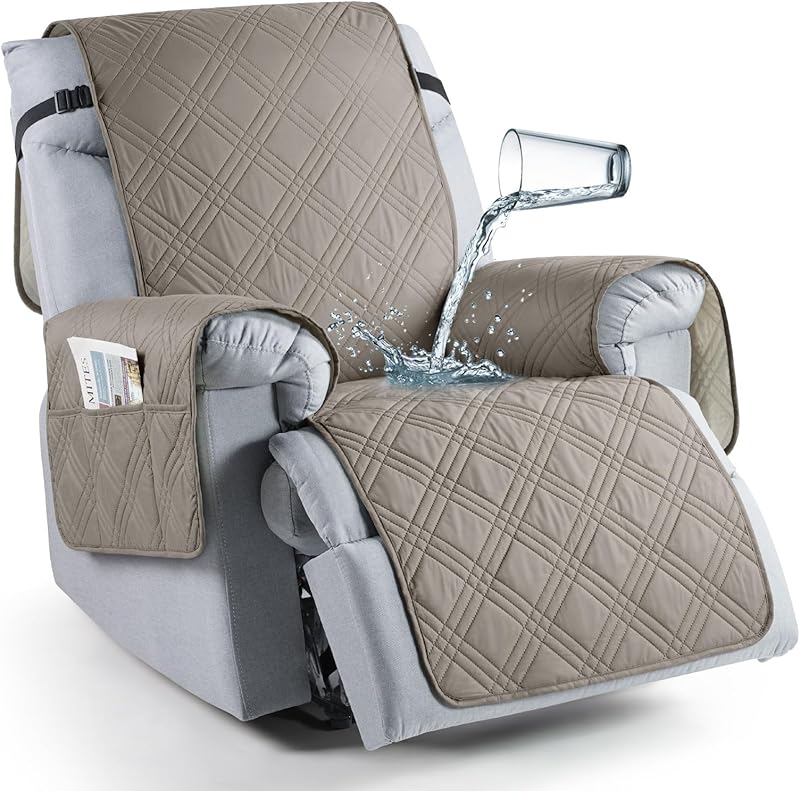 TAOCOCO 100% Waterproof Recliner Chair Cover, Non Slip Covers for Recliner Chair with Pocket, Washable Reclining Chair/Furniture Protector for Kids, Pets(23.6'', Chocolate)