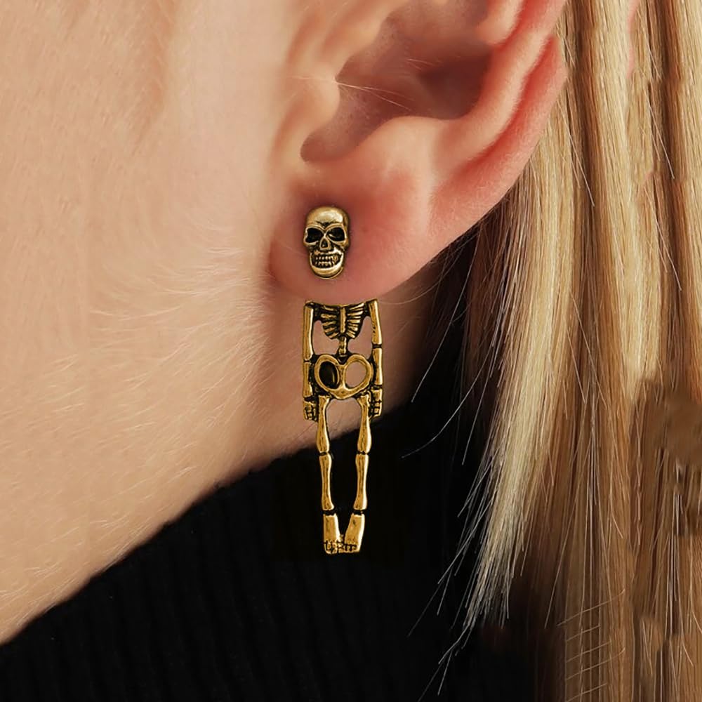 Halloween Earrings Gothic Skeleton Unique Earrings Punk Human Skull Funny Earrings Ghost Groom Bride Front Back Stud Earrings for Women