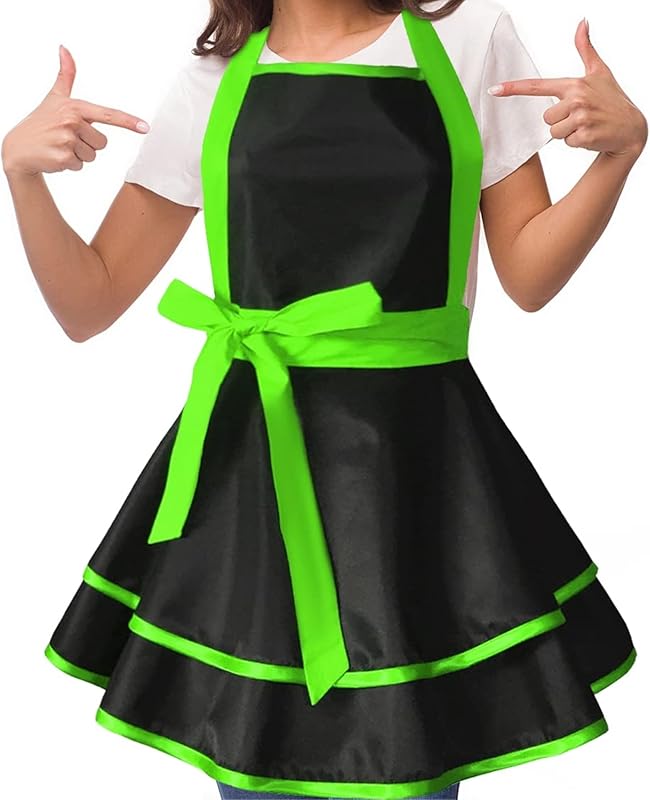Violet Mist Cute Lovely Retro Aprons for Women Girls Ladies Sexy Vintage Aprons Black Pink Vintage 50s Apron Halloween Christmas Apron Cooking Kitchen Ruffle Apron for Housewife Waitress Mother's Gift