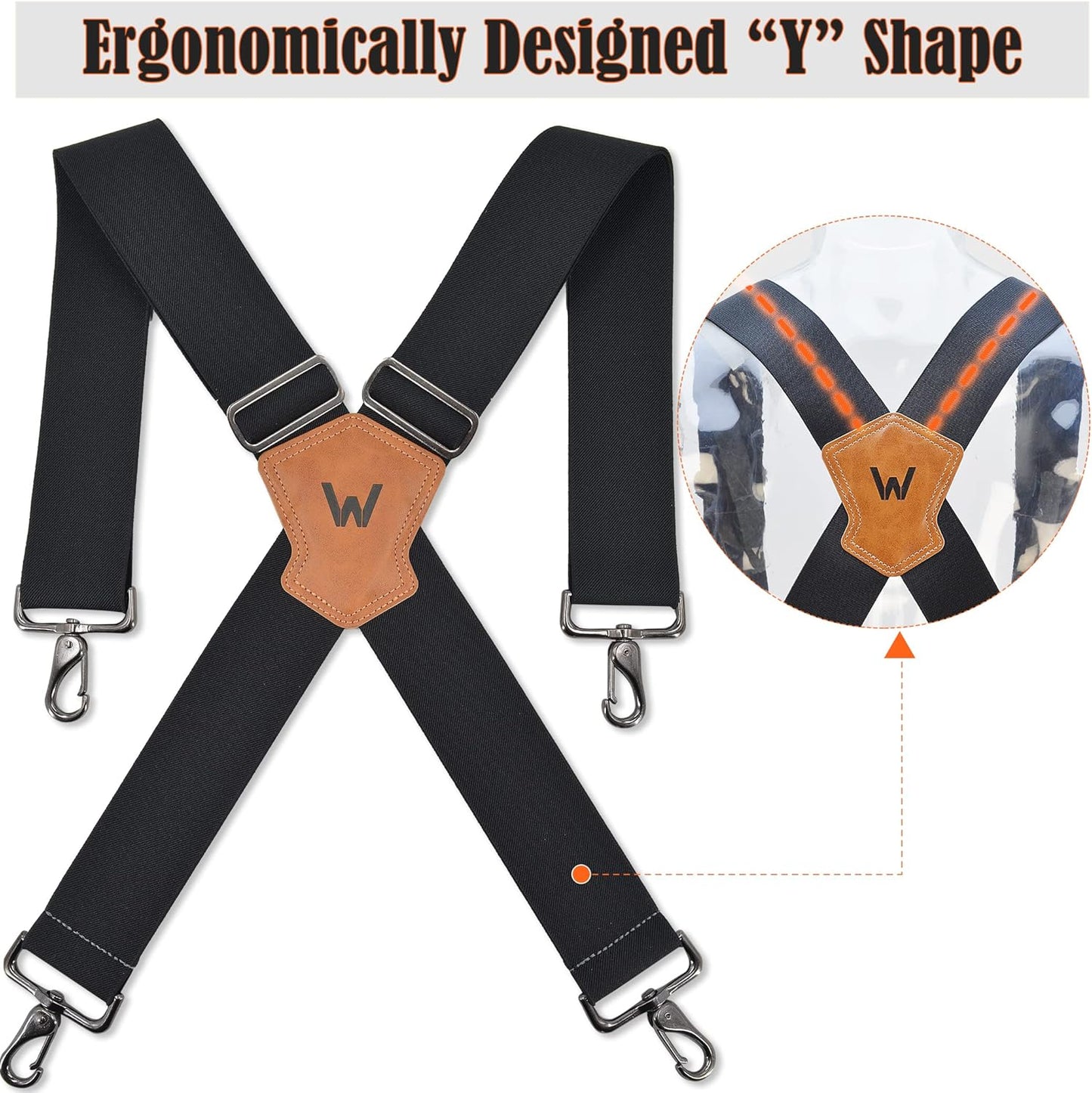 WELKINLAND 2Inch-Wide Full Elastic Suspenders, Heavy Duty Men's Work Suspenders with Hooks