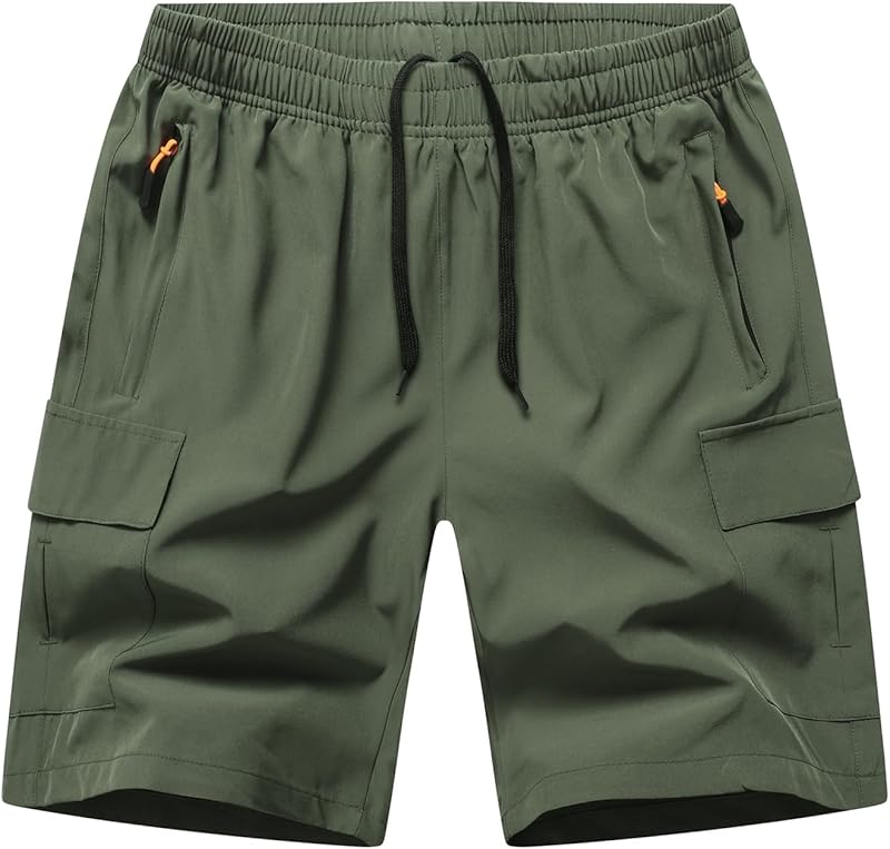 Boys Cargo Shorts, Outdoor Quick Dry Hiking Shorts, Lightweight Athletic Short with Zipper Pockets
