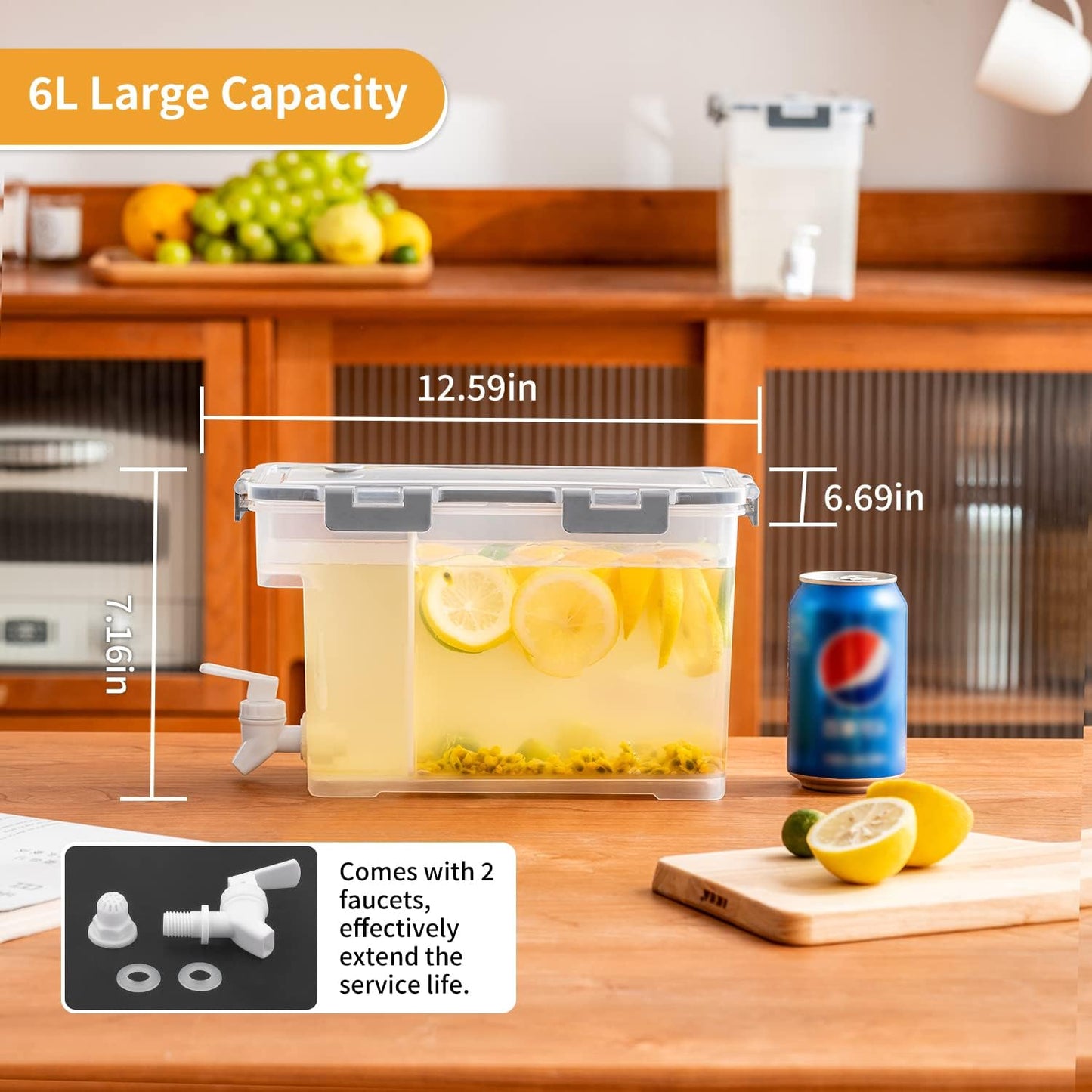 Cold Kettle with Faucet, 6L Refrigerator Juice Water Pitcher, Home Plastic Beverage Dispenser, Filter Drink Container for Home, Kitchen, Camping, Party