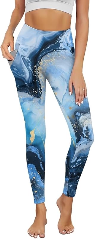 Poceacles Yoga Pants for Women with Pockets Full Length Workout Leggings High Waist Tummy Control Lounge Pants Activewear