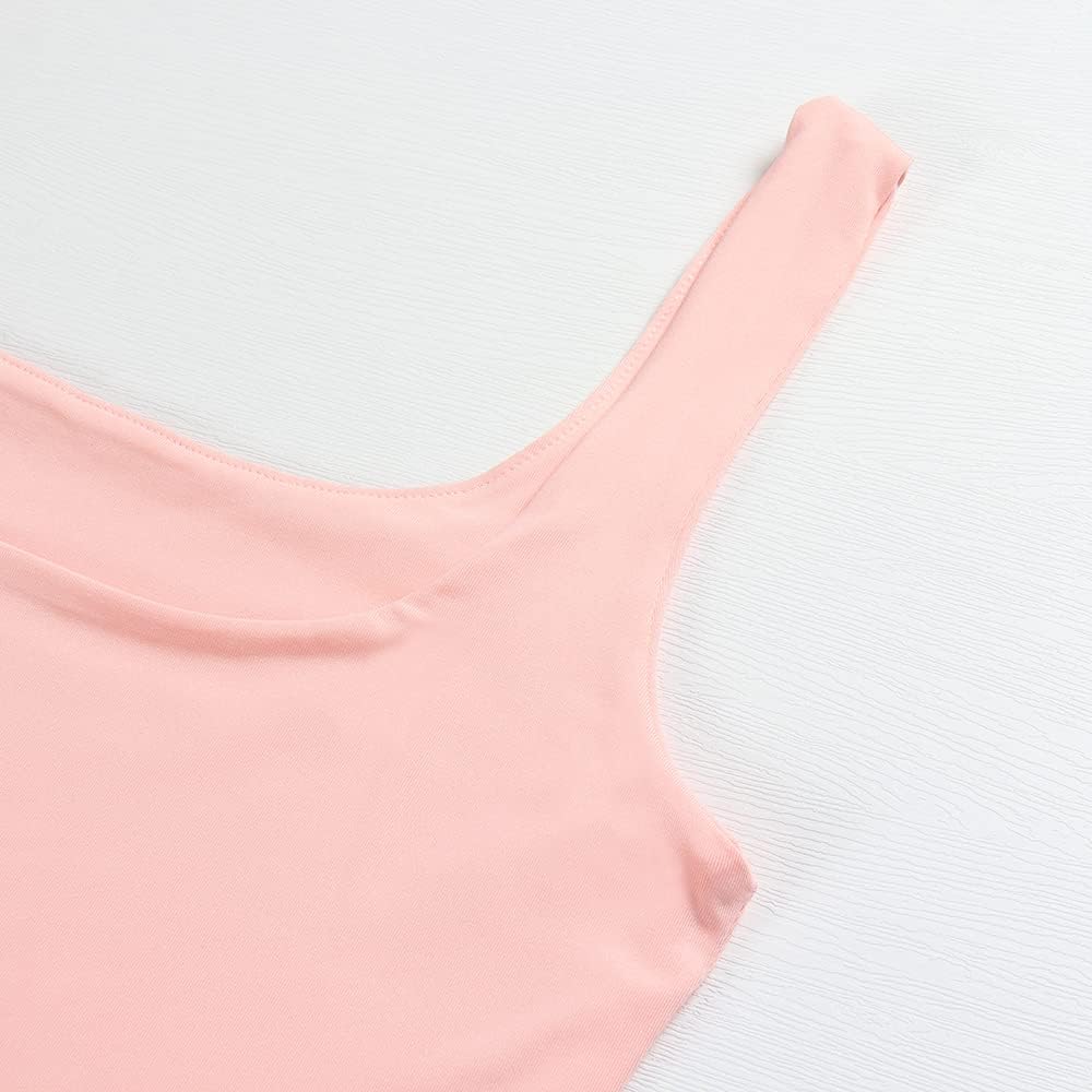 Artfish Women's Sleeveless Strappy Tank Square Neck Double Layer Workout Fitness Casual Basic Crop Tops