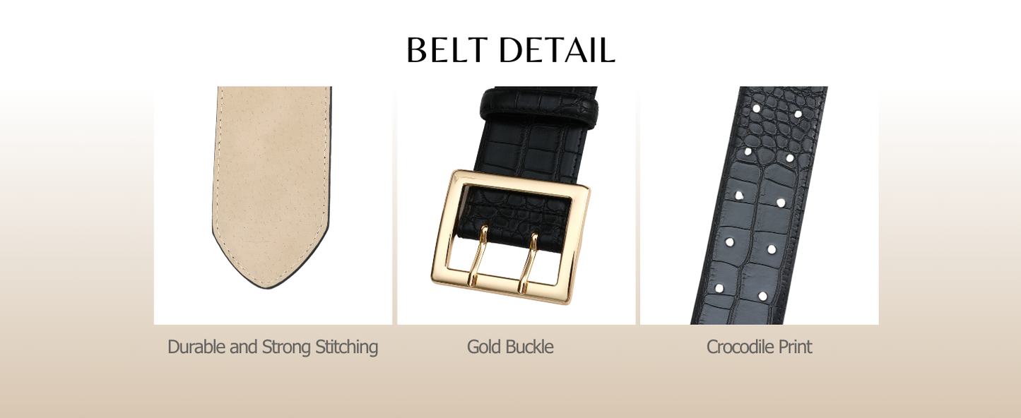 Wide Belts for Women Leather Wide Belts Fashion Thick Black Belt With Gold Buckle Belt for Dresses