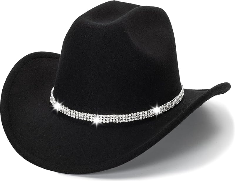 Western Cowboy Hat for Men Women Classic Fedora Hat with Buckle Belt (Size:M-L)