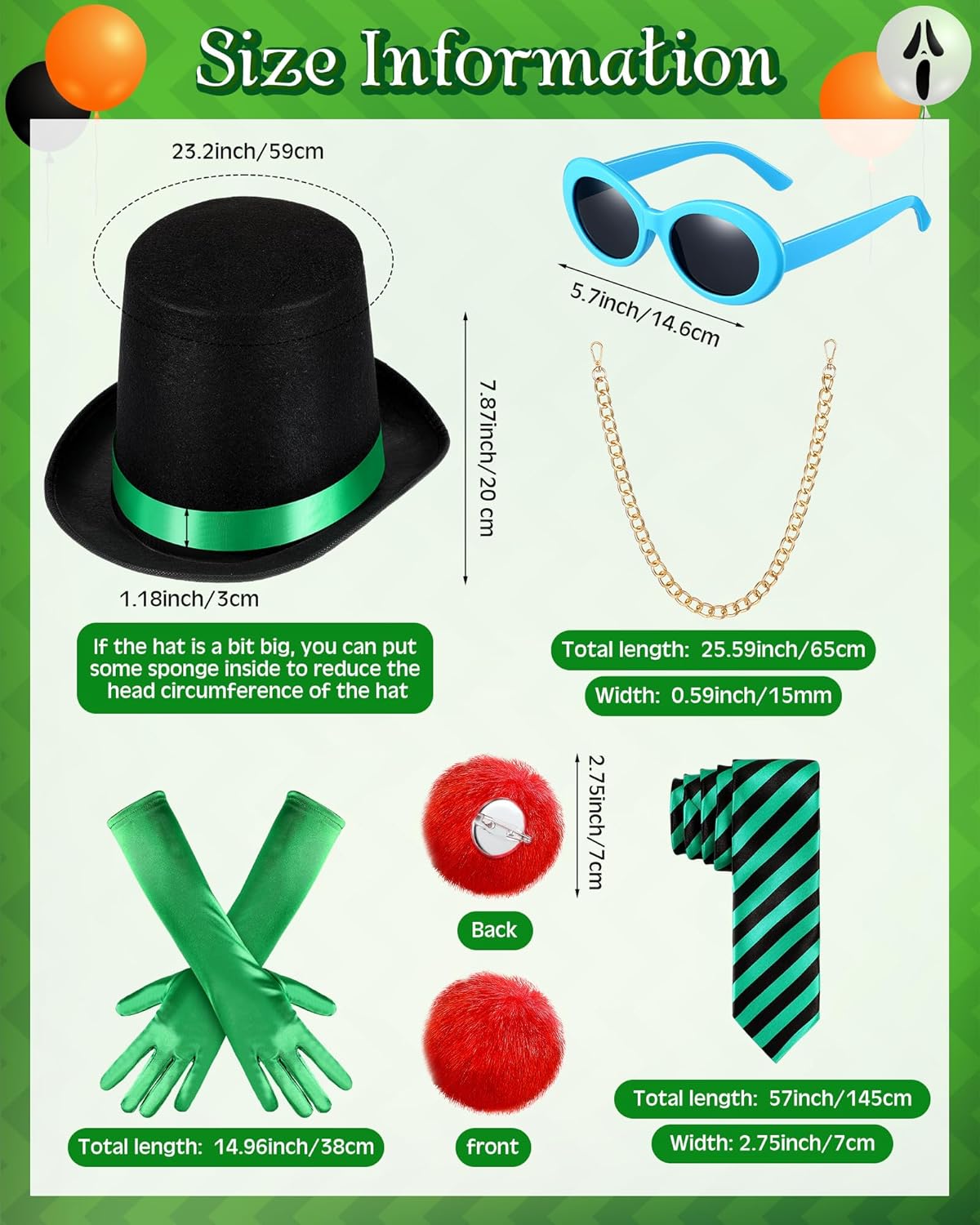 6 Pcs Green Adult Top Hat Costume Accessories for Cosplay Role Play