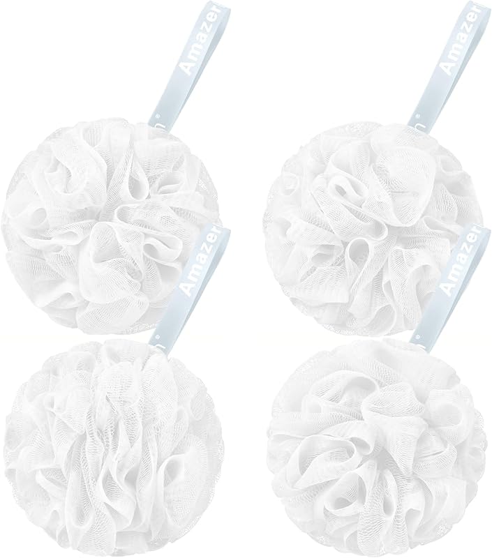 AmazerBath Loofah Sponge 75g/Piece, Exfoliating Bath Sponge Body Scrubber - Loofa Set of 4 Flower Color (Large, Green-Purple)