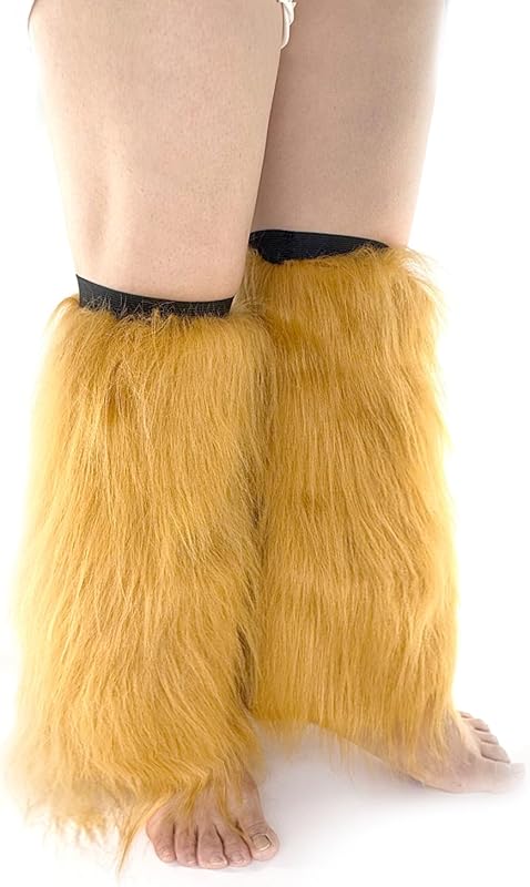 FHQHTH Fuzzy Faux Fur Leg Warmers Fur Heels Long Boots Cuff Cover has Elasticity One Pair Dionysia Boot cover Carnival 18"