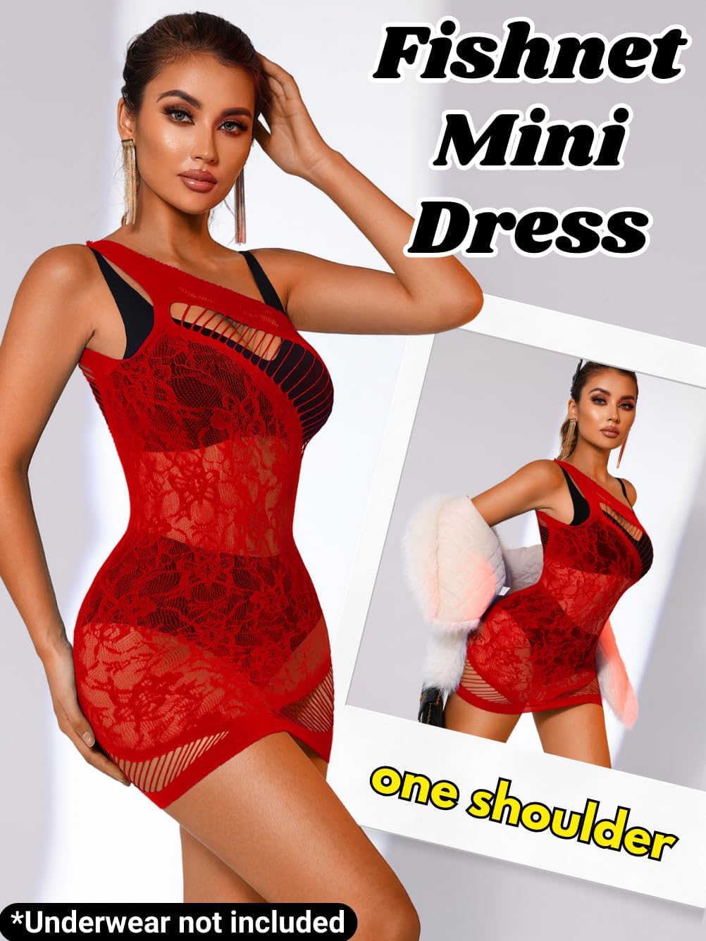 Lace Mini Dress Lingerie, Fit 0-16 Exotic Stripper Outfit for Women, Sexy Floral Mesh See Sheer Through Plus Size