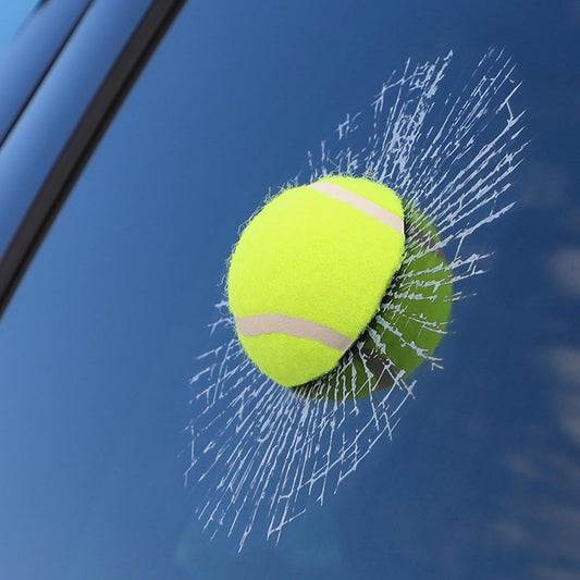 3D Prank Tricky Broken Glass Sticker Car Window Ball Hits Self Adhesive Funny Car Stickers (Tennis)