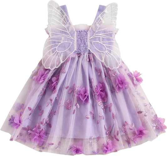 Toddler Infant Baby Girls Summer Dress Newborn Girl Tulle Dress with Butterfly Wing Beach Party Fall Clothes