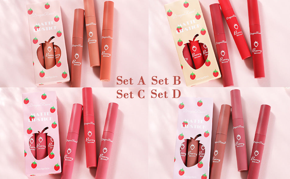 3 Piece Nude Matte Lipstick Set,Natural Nude Lipstick Velvet Air Moisture Smooth Crayon Lip Stain,Matte Lipstick 24 Hour SuperstayLong Lasting Waterproof Lip Gloss for Women Makeup(Set C)