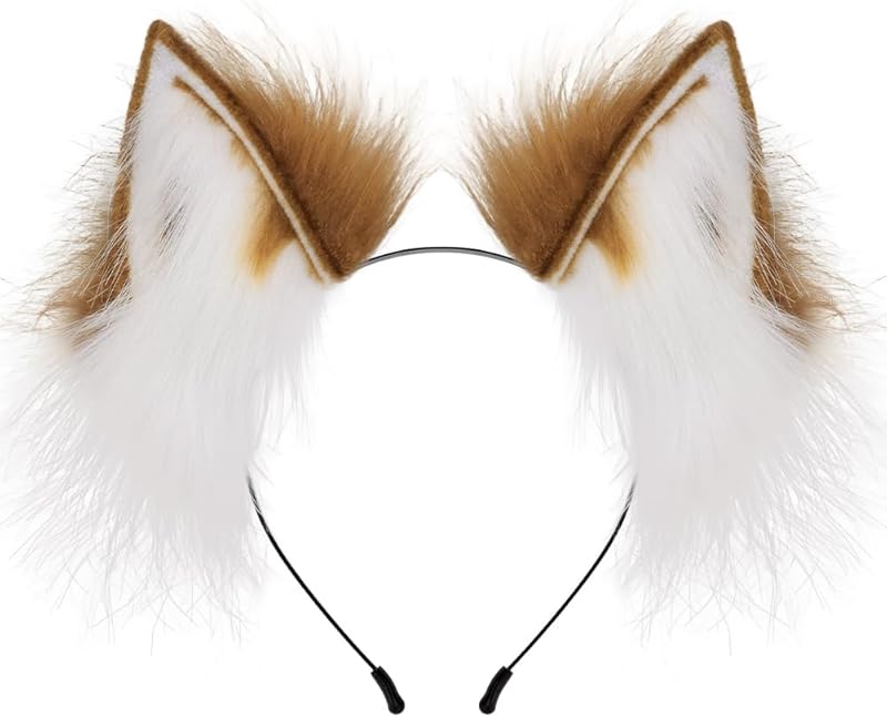 QinRuan Fox Cat Long Fur Ears Hair Headwear Wolf Animal Anime Halloween Cosplay Costume