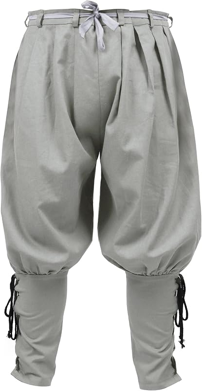 KUOIN Medieval Renaissance Ankle Banded Pants for Men Pirate Navigator Trousers Linen Bottoms