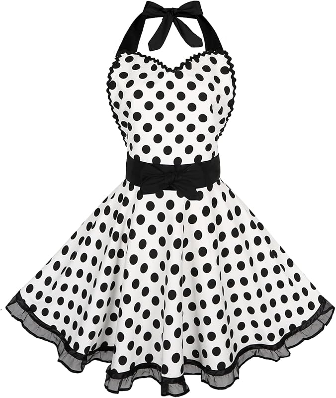 Violet Mist Cute Lovely Retro Aprons for Women Girls Ladies Sexy Vintage Aprons Black Pink Vintage 50s Apron Halloween Christmas Apron Cooking Kitchen Ruffle Apron for Housewife Waitress Mother's Gift