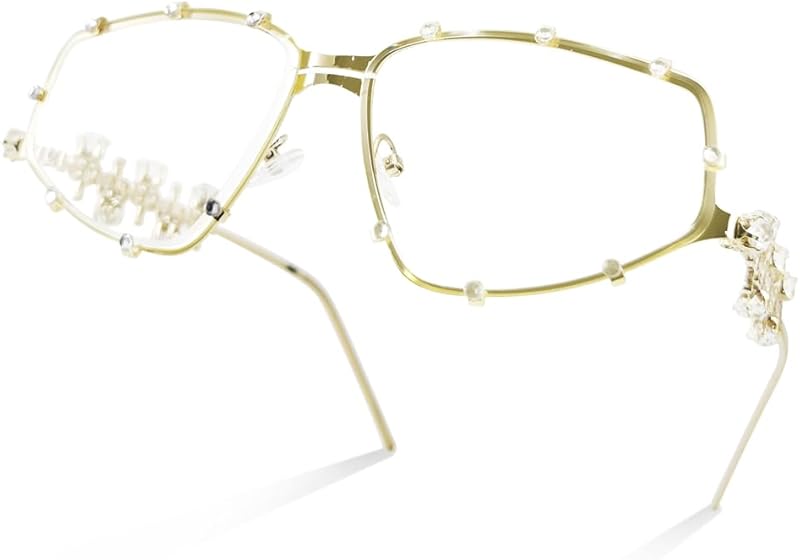 Y2K Futuristic Blue Light glasses for Women, Retro 90s Narrow Rectangle Eyewear with Diamond LA047