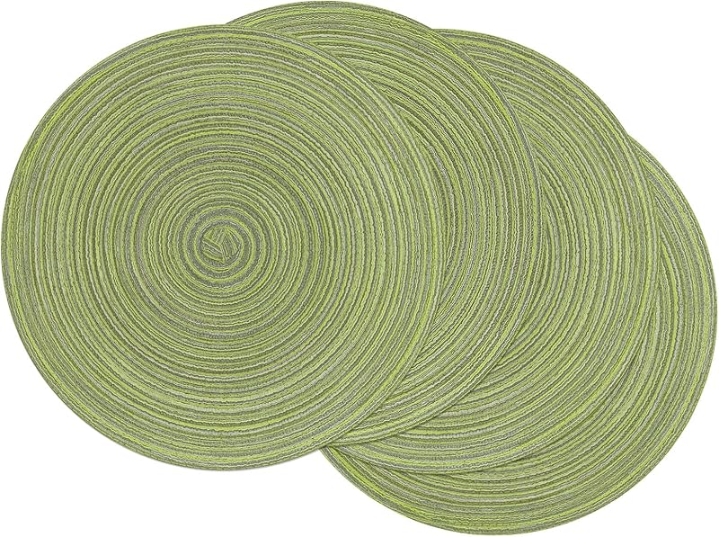 SHACOS Round Braided Placemats Set of 4 Round Table Mats for Dining Tables 15 inch Washable Kitchen Table Place Mats Indoor (Beige, 4)