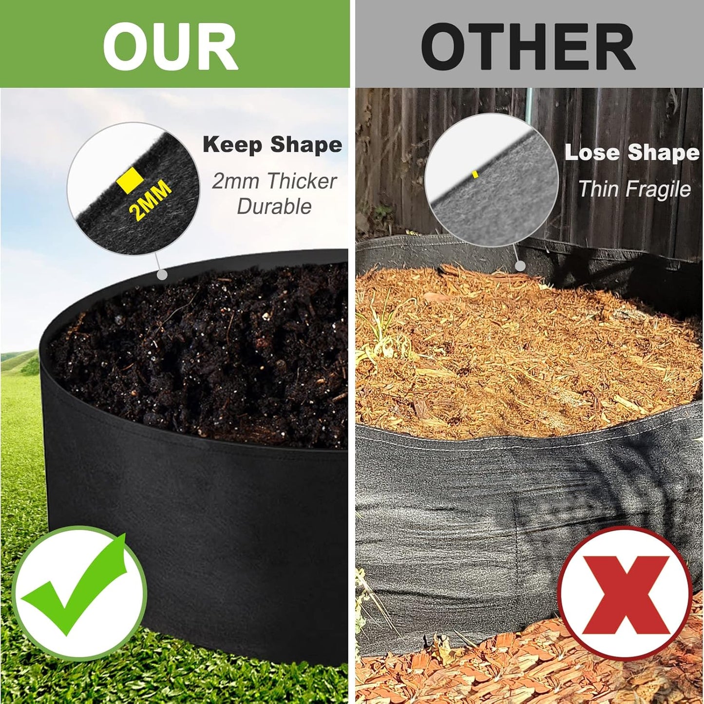 15 Gallon Large Grow Bag, Heavy Duty Fabric Round Raised Garden Bed Planter Pots for Planting Herb Flower Vegetable Potato Plants (24" D x 8" H, Black)