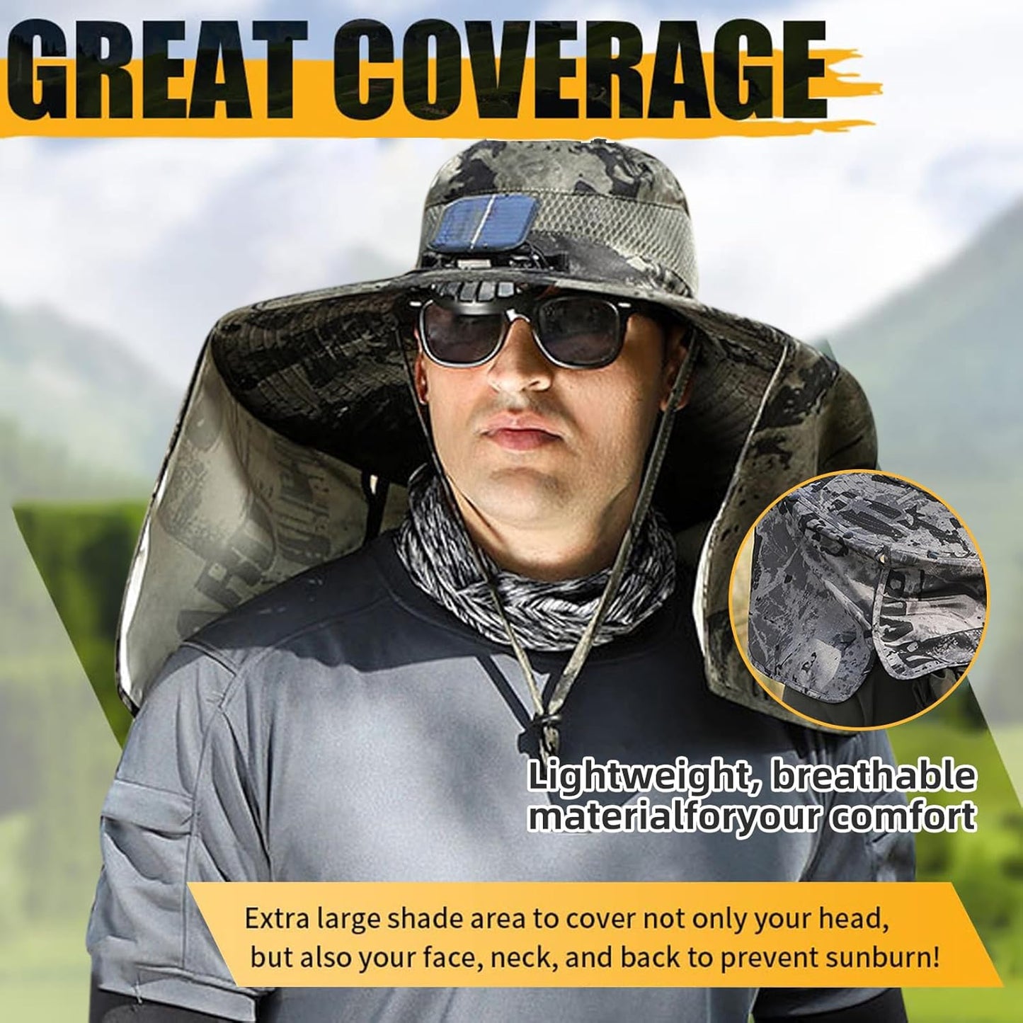 Wide Brim Solar Fan Outdoor Fishing Hat Hats for Men Women & USB Charging,Upf50+
