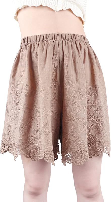 Vintage Lace Pettipants Slips Embroidery Flower Womens Lightweight Cotton Linen Bloomer Shorts Lounge Short Pants