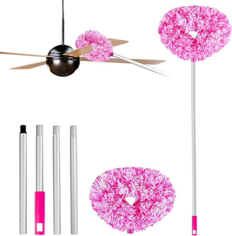 Ceiling Fan Cleaner Duster Reusable Microfiber Ceiling Fan Blade Cleaner Removable Duster with Extension Pole Adjusts 13 to 49.7 Inch for Cleaning Walls Bookshelves Furniture Door Window Top (Blue)