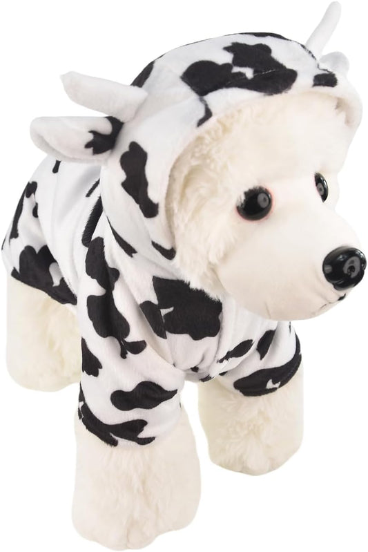FLAdorepet Halloween Dog Cow Costume Outfits for Small Medium Large Dog Winter Fleece Puppy Jacket Coat Hoodie Funny Dog Clothes Golden Retriever (White, S)