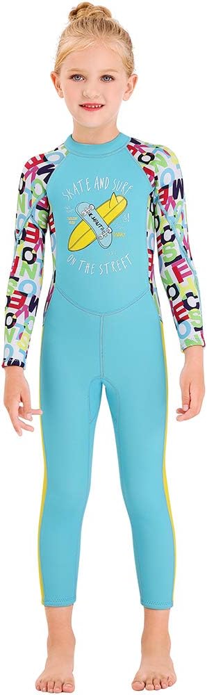 Kids Girls Boys Wetsuit Full Body Neoprene Thermal Swimsuit 2.5MM for Toddler Youth Children Teen, Long Sleeve Child Scuba Diving Surf Suit One Piece Sun Protection for Water Sports