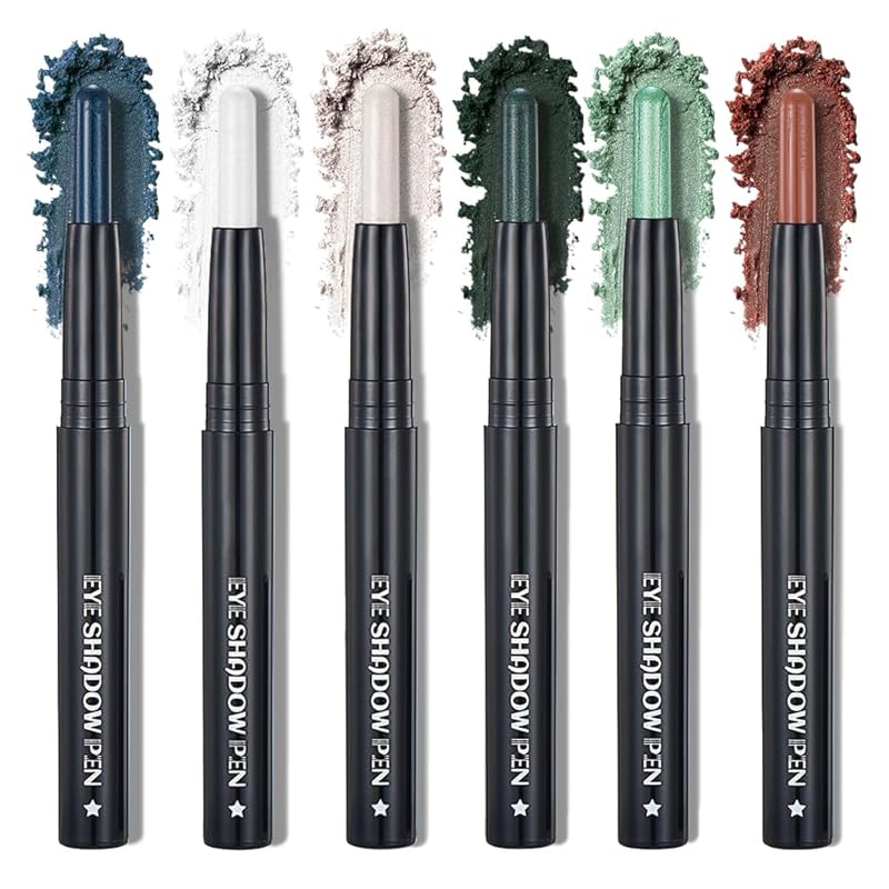 6Pcs Cream Eyeshadow Sticks Set, Champagne Pearl Brown Cocoa Stone Green Sliver Shimmer Matte Waterproof Eye Brightener Stick Palette for Eye Makeup (6Pcs-01)