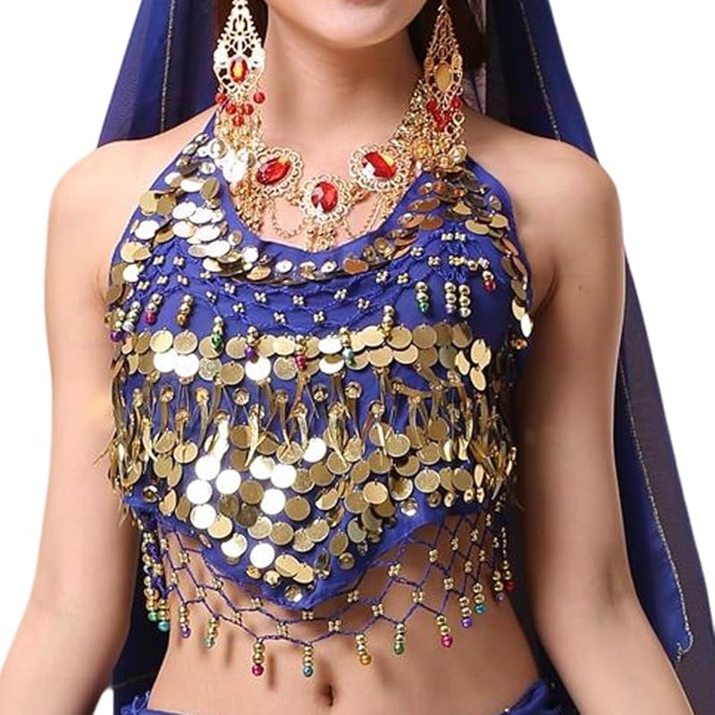 Women's Halter Neck Bra for Belly Dance, Backless Padded Camisole Halter Crop, Sequins Belly Dance Crop Top
