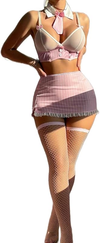 Sexy School Girl Lingerie Set Student Role Play Costume with Plaid Skirt Lingerie Outfit for Women