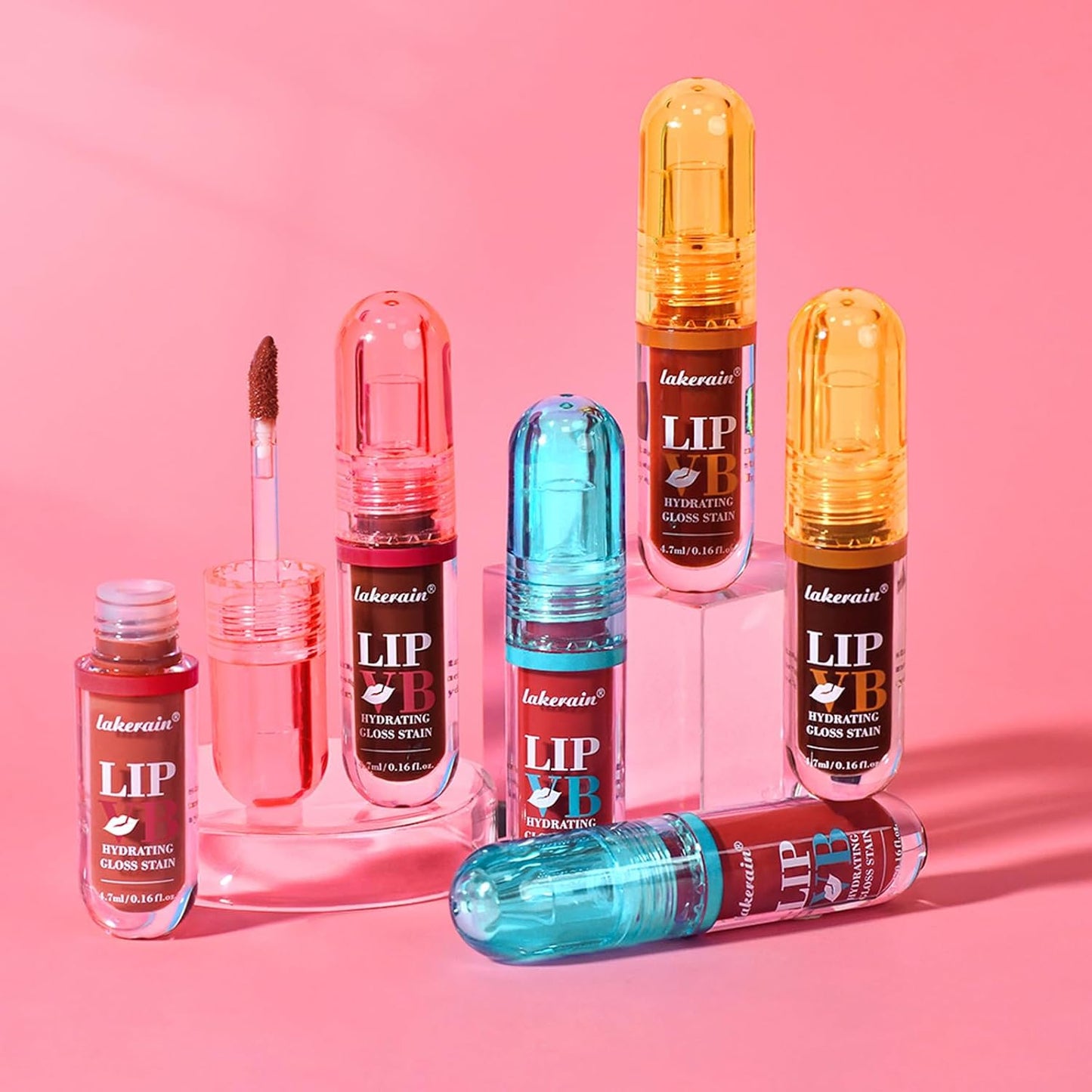 LIP VB Hydrating Lip Gloss Stain - 12HR Glossy Plump & Waterproof Moisture Lock, Non-Sticky Lip Treatment for Dry Lips Revival, Daily Wear & Night Care (Dripping In Rose)