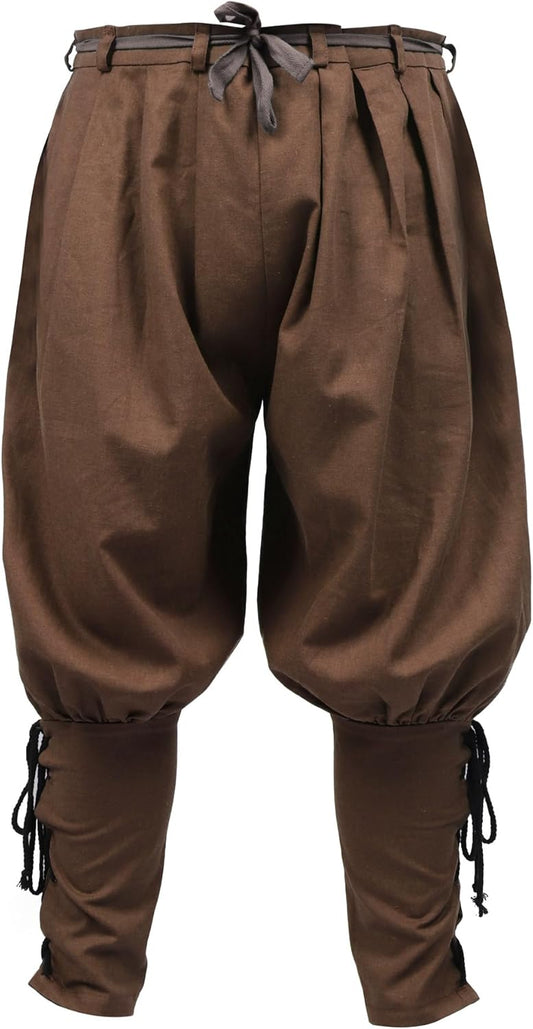 KUOIN Medieval Renaissance Ankle Banded Pants for Men Pirate Navigator Trousers Linen Bottoms