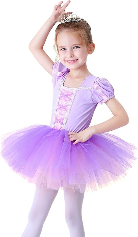 HIHCBF Princess Girls Leotards Ballet Dance Skirted Tutus Short Sleeve Dancewear Halloween Christmas Party Fancy Dress