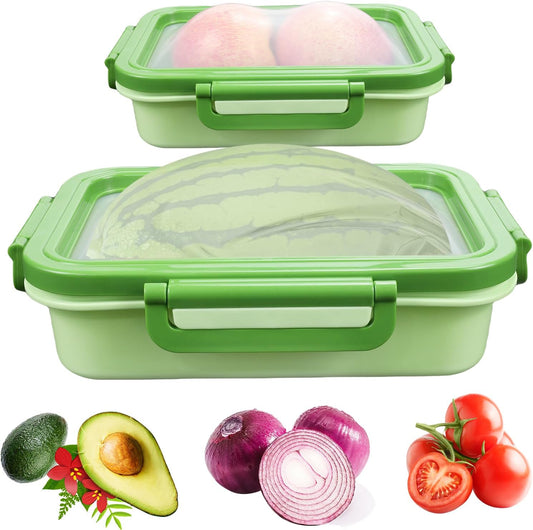 Abnaok 2PCS Reusable Large Fruit And Veggie Savers, Silicone Fruit Storage Box, Fruit Storage Pods For Food Saver, Ideal For Roast Chicken, Garlic, Onions, Lemons, Watermelon and Potatoes - TrendyLookz