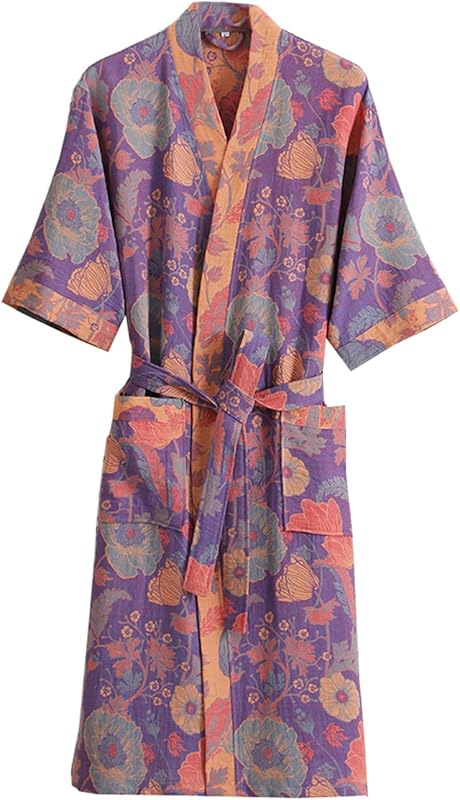 PRINCESS BRIDE 3/4 Sleeve Close Skin Cotton Gauze Summer Breathable Soft Pajamas Spa Bath Quick Dry Robe for Couples