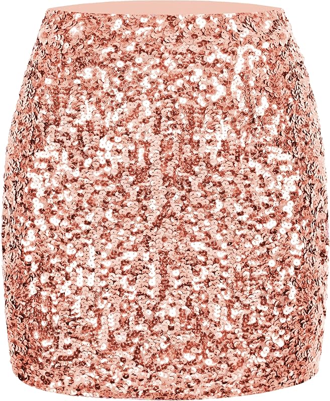 Maner Women's Sequin Skirt Sparkle Stretchy Bodycon Mini Skirts Night Out Party