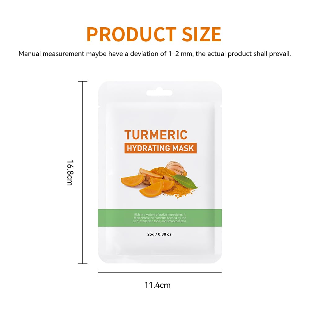 5 Packs Turmeric Hydrating Mask Face Sheet Mask for Ance, Restore Fragile Skin, Soothes Post-Sun Skin, Moisturizing & Firming Face Masks Skincare, Facial Mask Sheet Masks for Oil Control