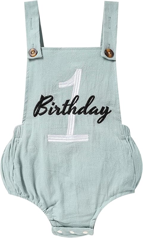 Baby Boys Girls 1st Birthday Romper Baby First Birthday Outfit Boy Solid Color Jumpsuit Cake Smash Outfit