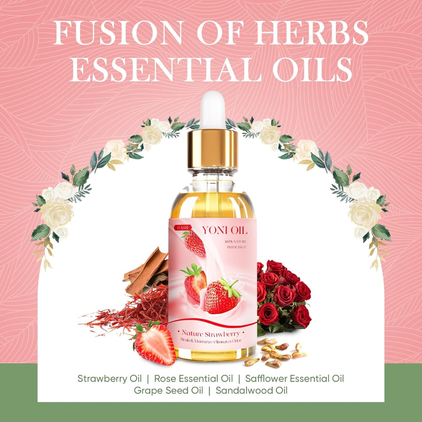 2 Packs Yoni Oil for Women - Strawberry Fresh Feminine Care Oil - All Natural Vaginal Oil Essential Oils, Reduces Odor, Restores pH Balance and Wetness, 1 fl oz/pc